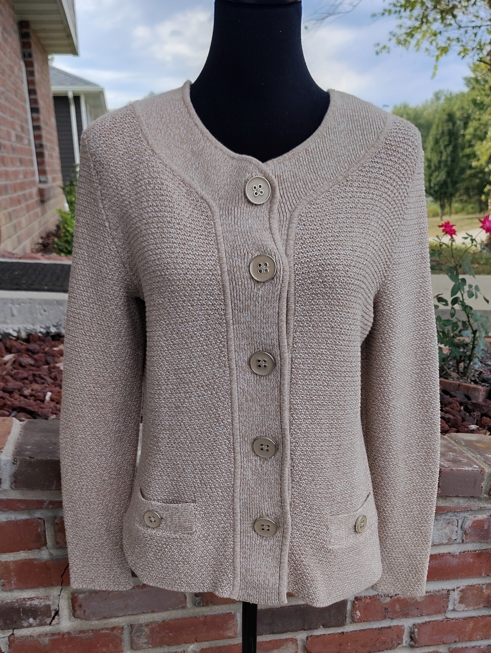 Charter Club Cotton Chunky Knit Button Cardigan Size M Quite Luxury Neutral